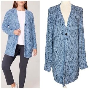 J. Jill Utopia‎ Patch Pocket Tunic Cardigan M One Button V-Neck Dutch Blue Cozy